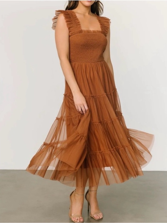 Baltic Born Dresses & Skirts - Baltic Born Rust Brown Smocked Tiered Midi Dress